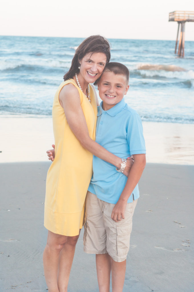 mom and son on beach